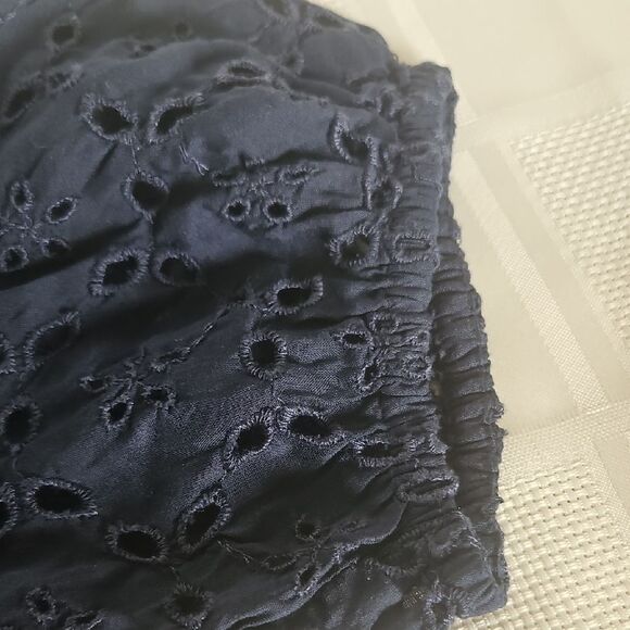 Abercrombie & Fitch Navy Blue Eyelet Puff Sleeve Blouse with Tie Front - Picture 16 of 16